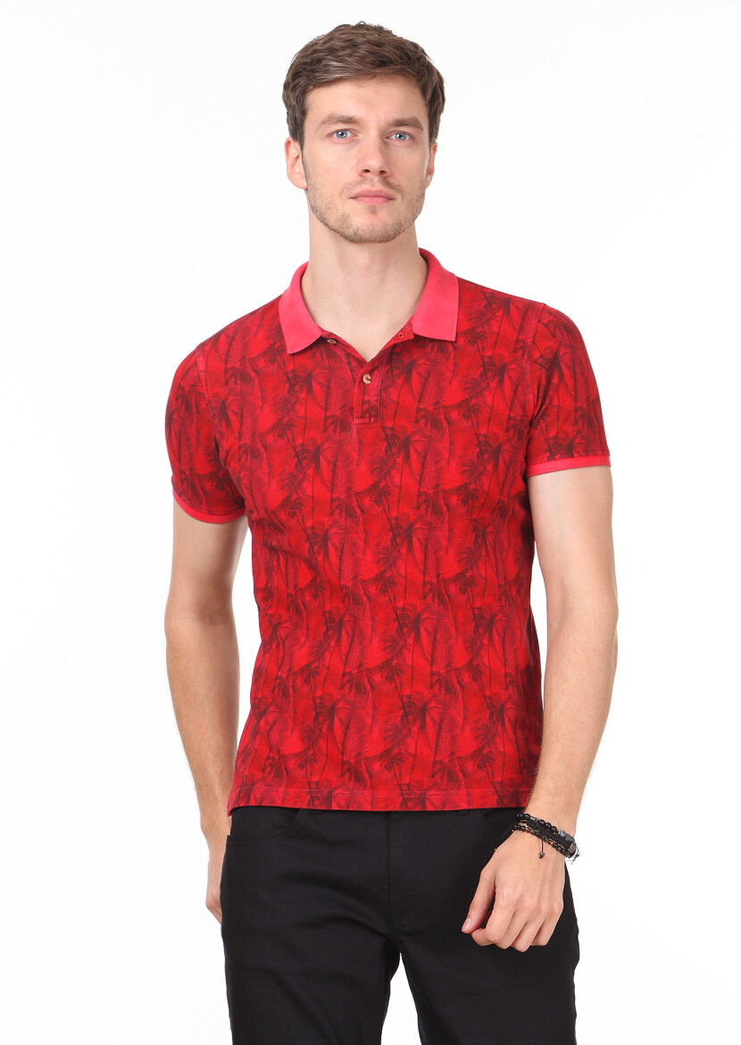 Kırmızı Düz Polo Yaka %100 Pamuk T-Shirt 