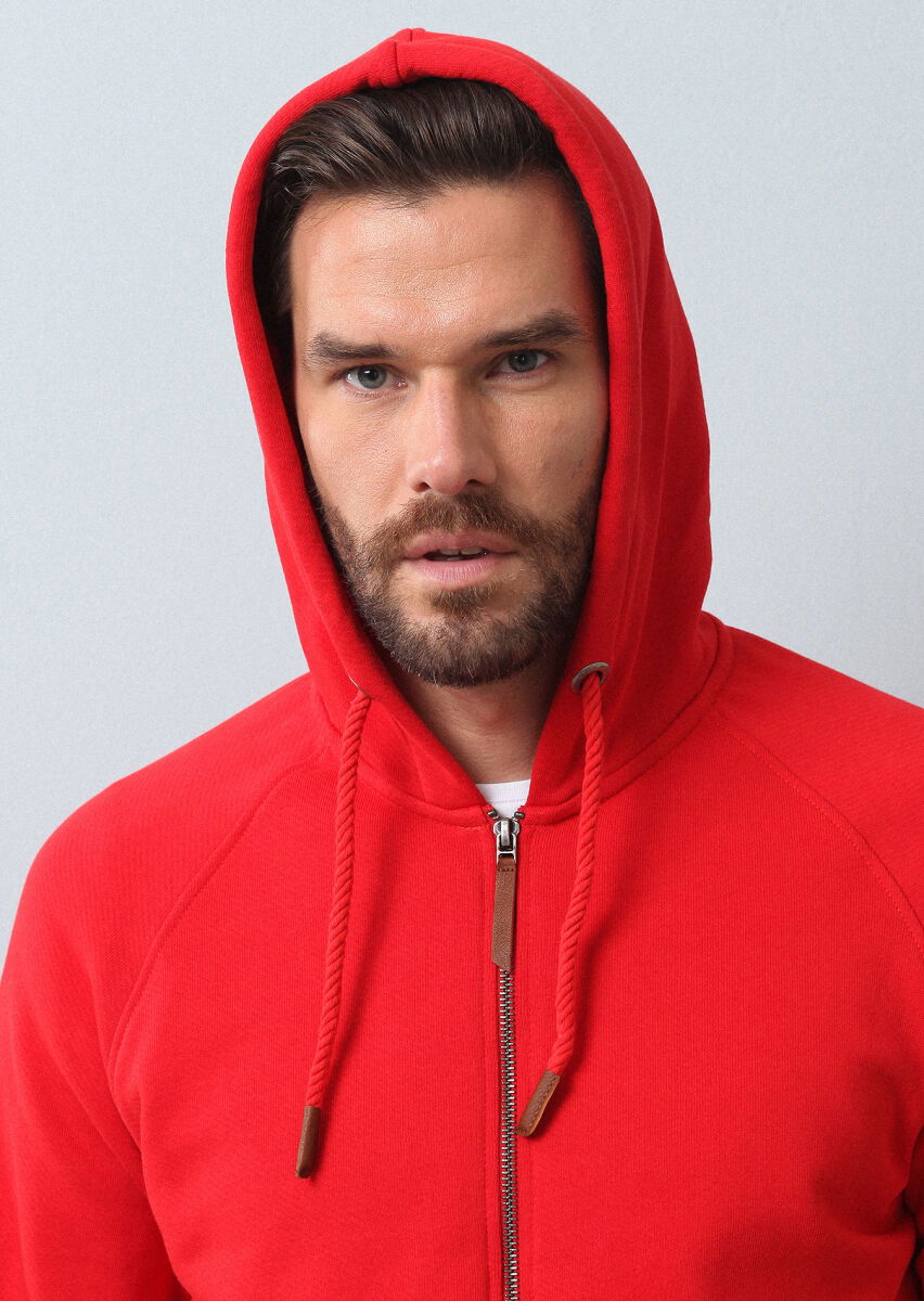 Kırmızı Kapüşonlu Sweatshırt - 4