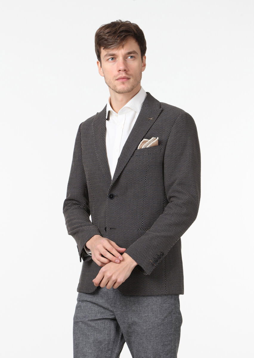 Koyu Gri Desenli Zeroweight Slim Fit Yün Karışımlı Ceket - 1