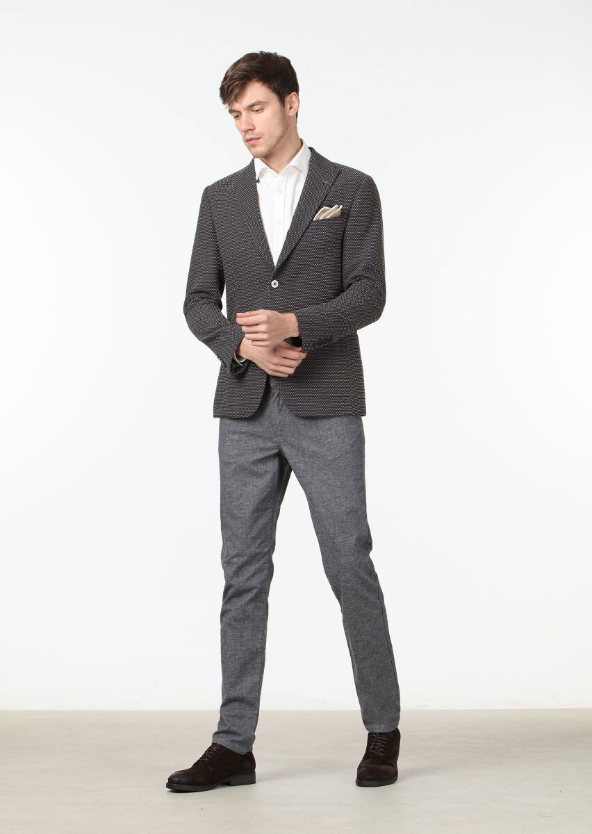 Koyu Gri Desenli Zeroweight Slim Fit Yün Karışımlı Ceket - 2