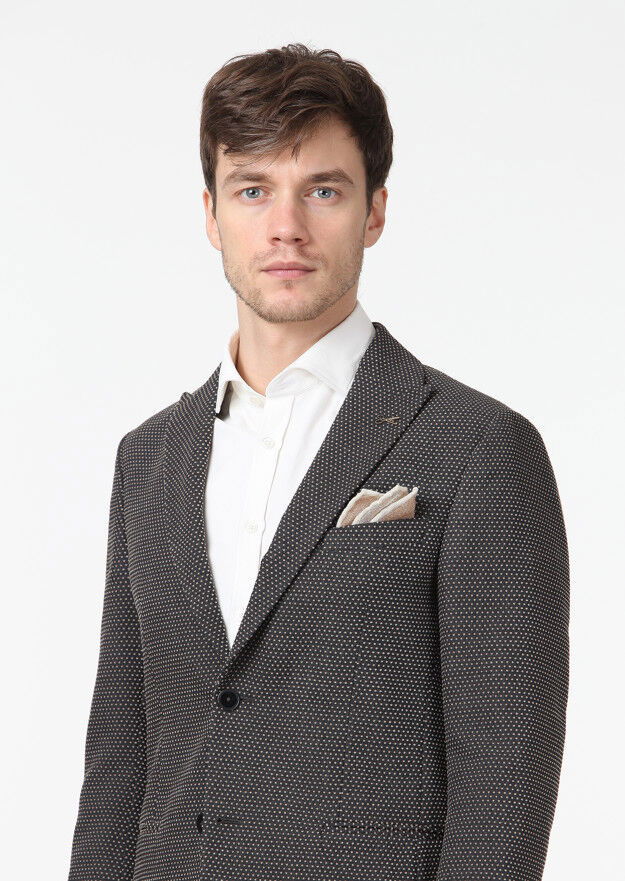 Koyu Gri Desenli Zeroweight Slim Fit Yün Karışımlı Ceket - 3