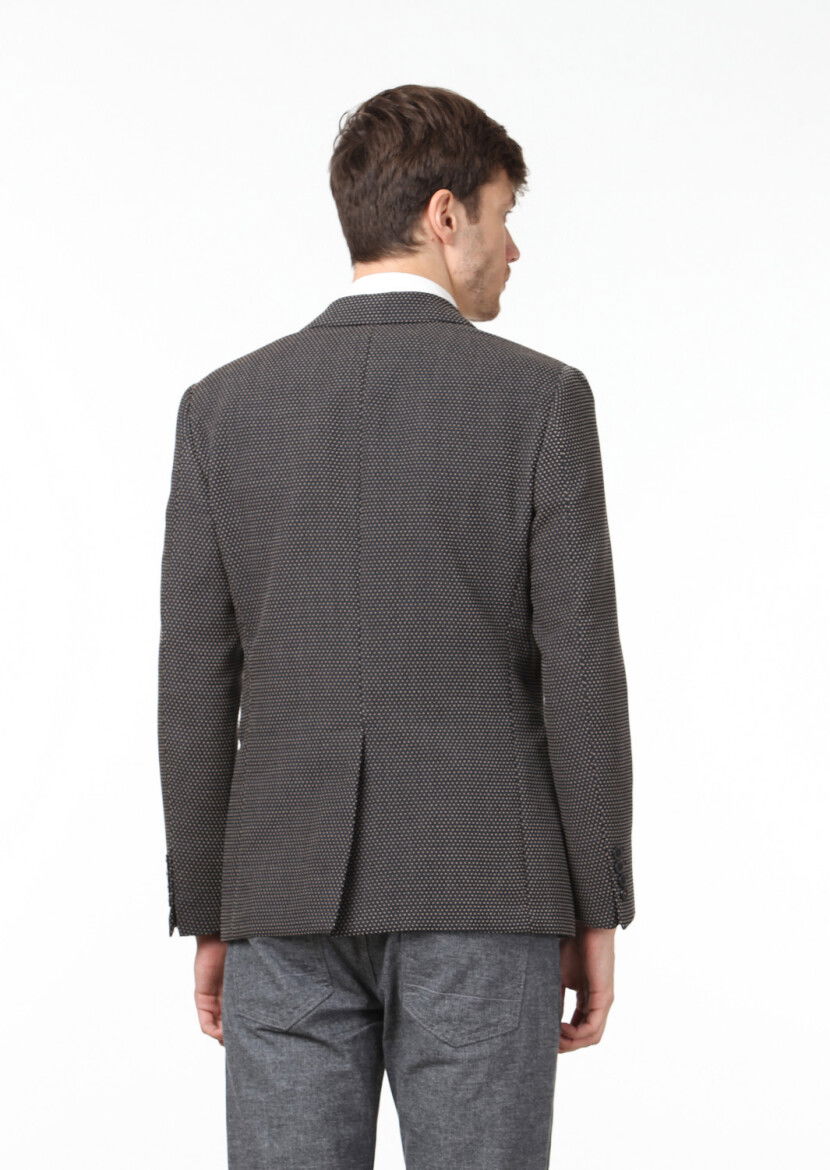 Koyu Gri Desenli Zeroweight Slim Fit Yün Karışımlı Ceket - 4