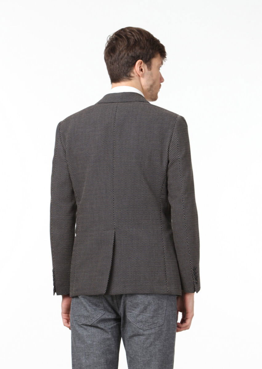 Koyu Gri Desenli Zeroweight Slim Fit Yün Karışımlı Ceket - 4