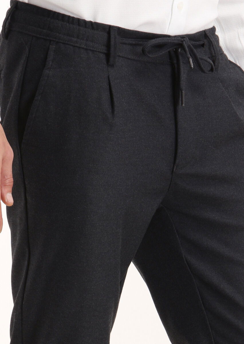 Koyu Gri Düz Dokuma Jogging Fit Casual Pantolon - 3