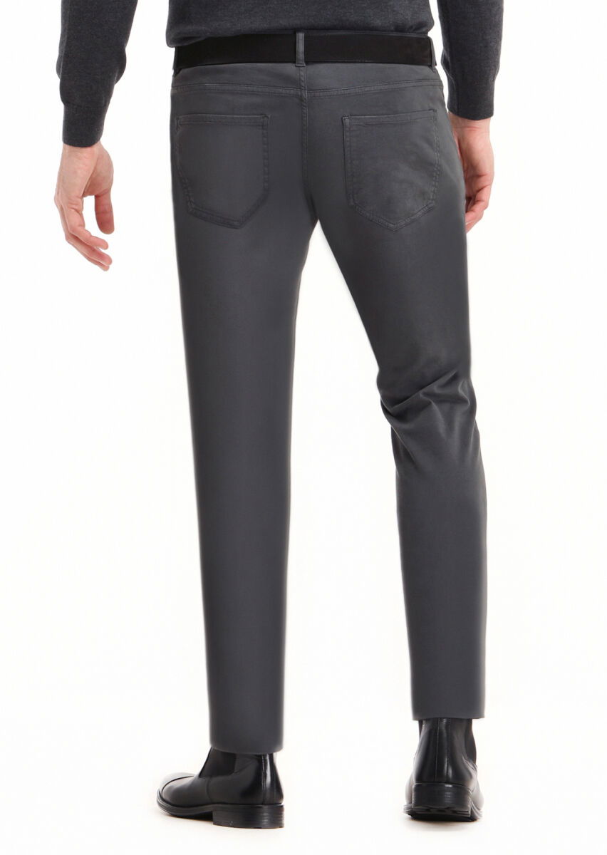Koyu Gri Düz Dokuma Slim Fit Casual Pamuk Karışımlı Pantolon - 4