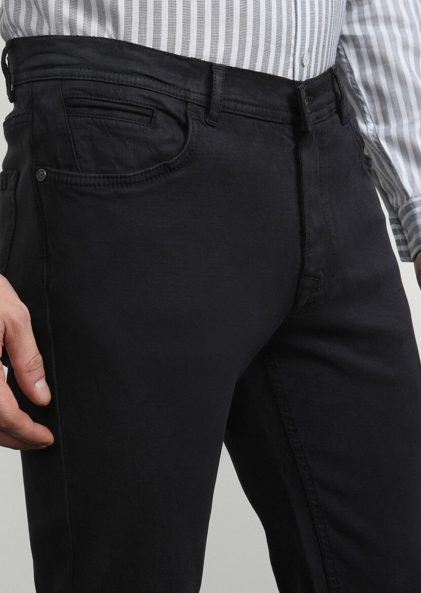 Koyu Gri Düz Dokuma Slim Fit Casual Pamuk Karışımlı Pantolon - 2