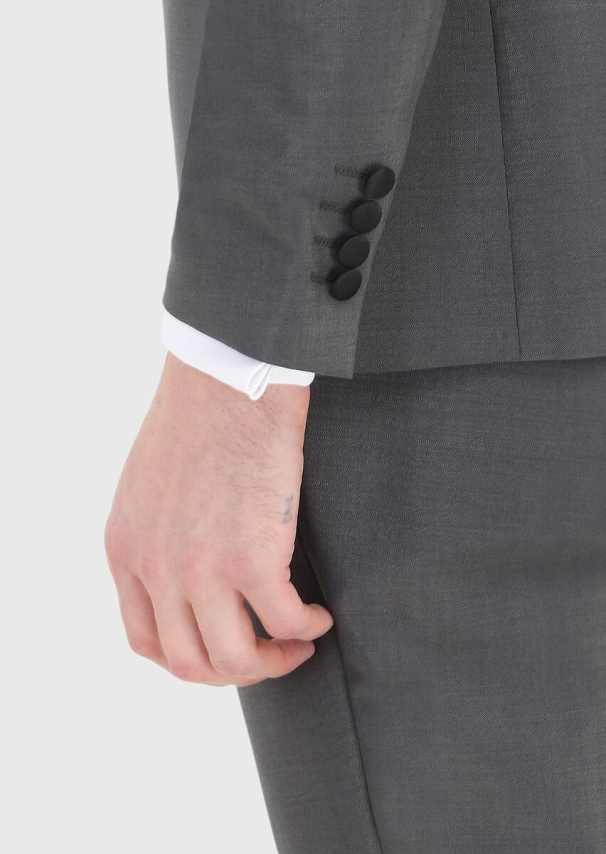 Koyu Gri Düz Fashion Slim Fit Kruvaze Yaka Dokuma Smokin Takım Elbise - 4