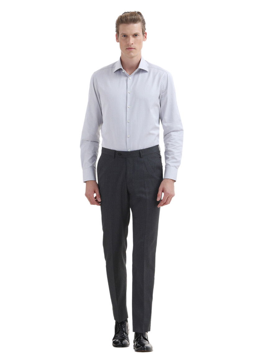 Koyu Gri Düz Kumaş Regular Fit Klasik %100 Yün Pantolon - 1