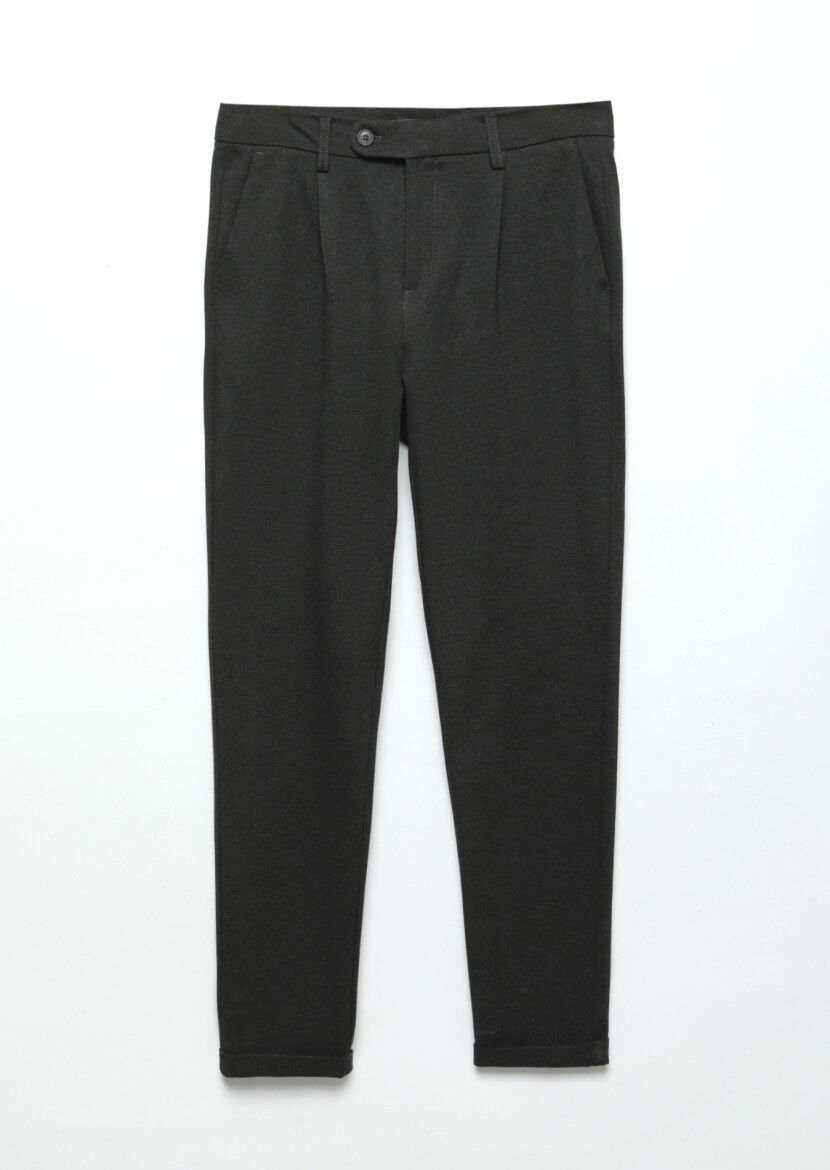 Koyu Gri Düz Örme Regular Fit Casual Pantolon - 6