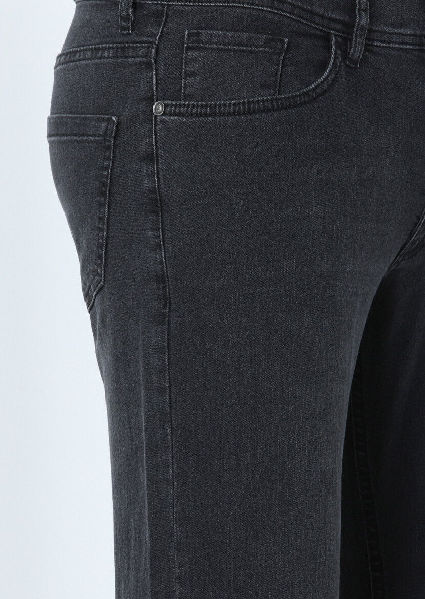 Koyu Gri Düz Slim Fit Denim Pamuk Karışımlı Pantolon - 2