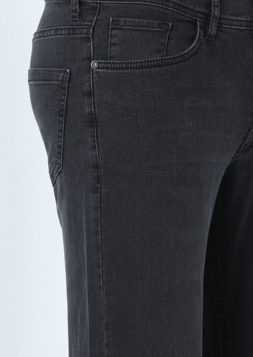 Koyu Gri Düz Slim Fit Denim Pamuk Karışımlı Pantolon - 2