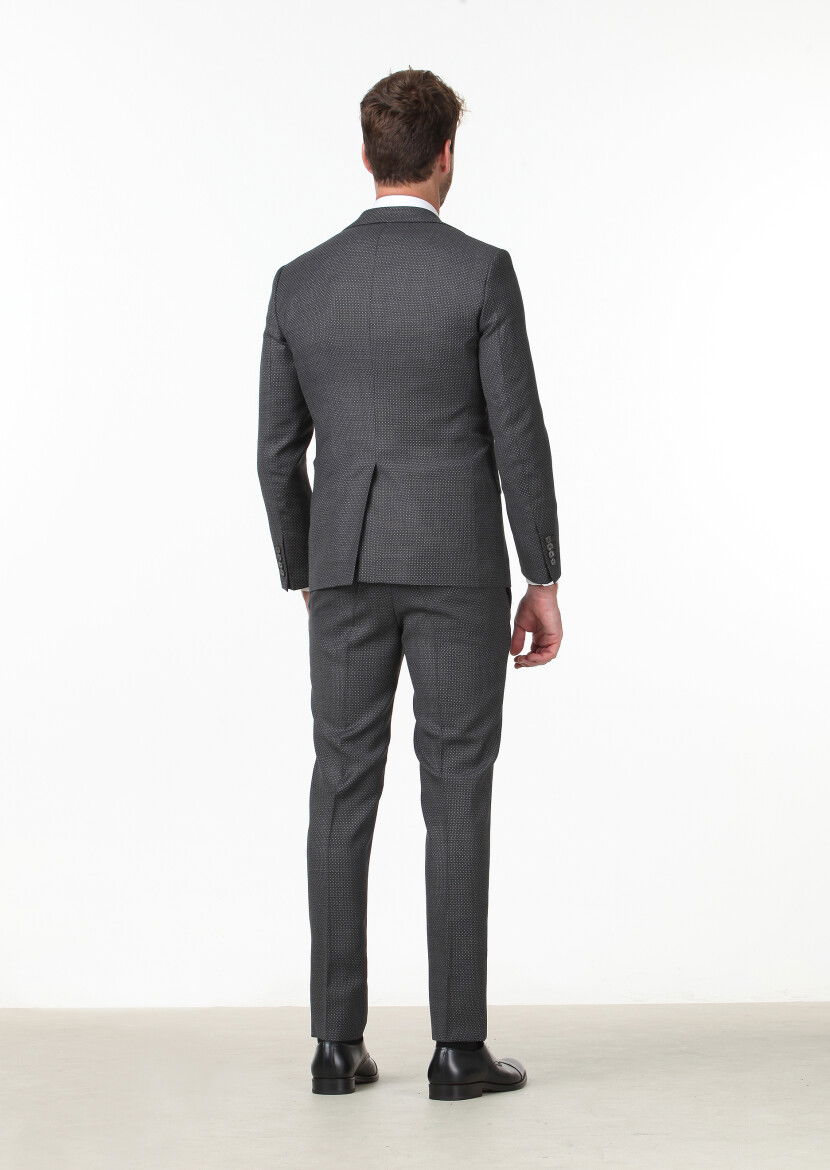 Koyu Gri Mikro Modern Fit %100 Yün Takım Elbise - 4