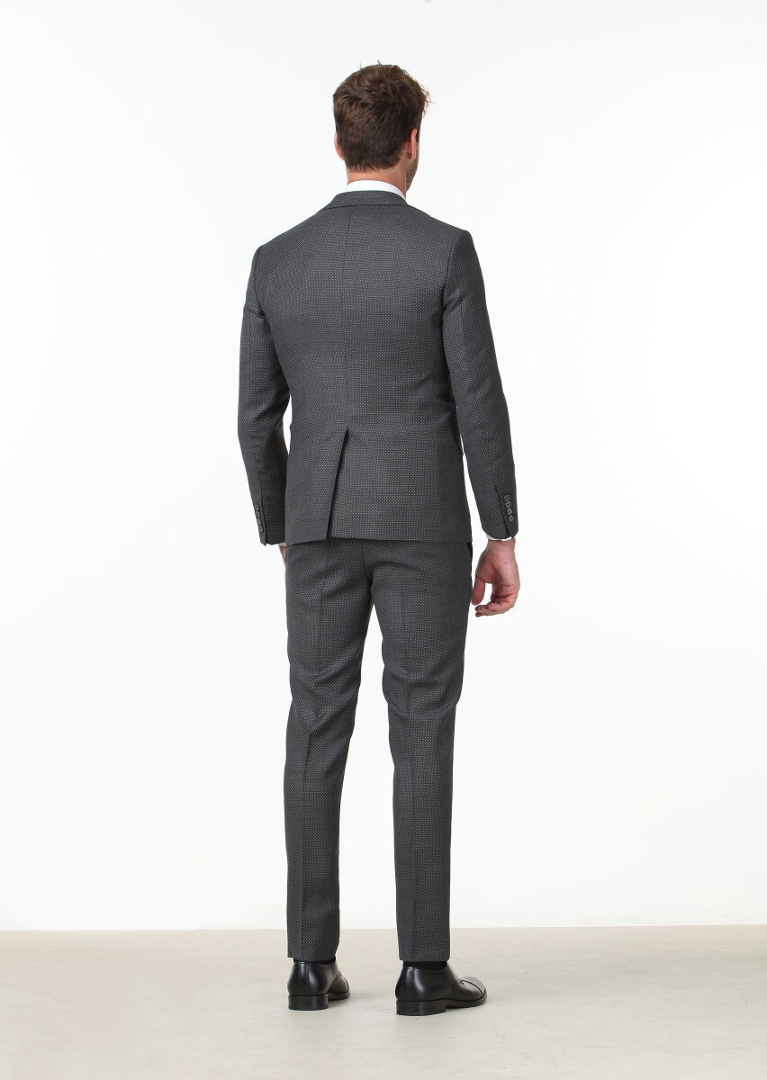Koyu Gri Mikro Modern Fit %100 Yün Takım Elbise - 4
