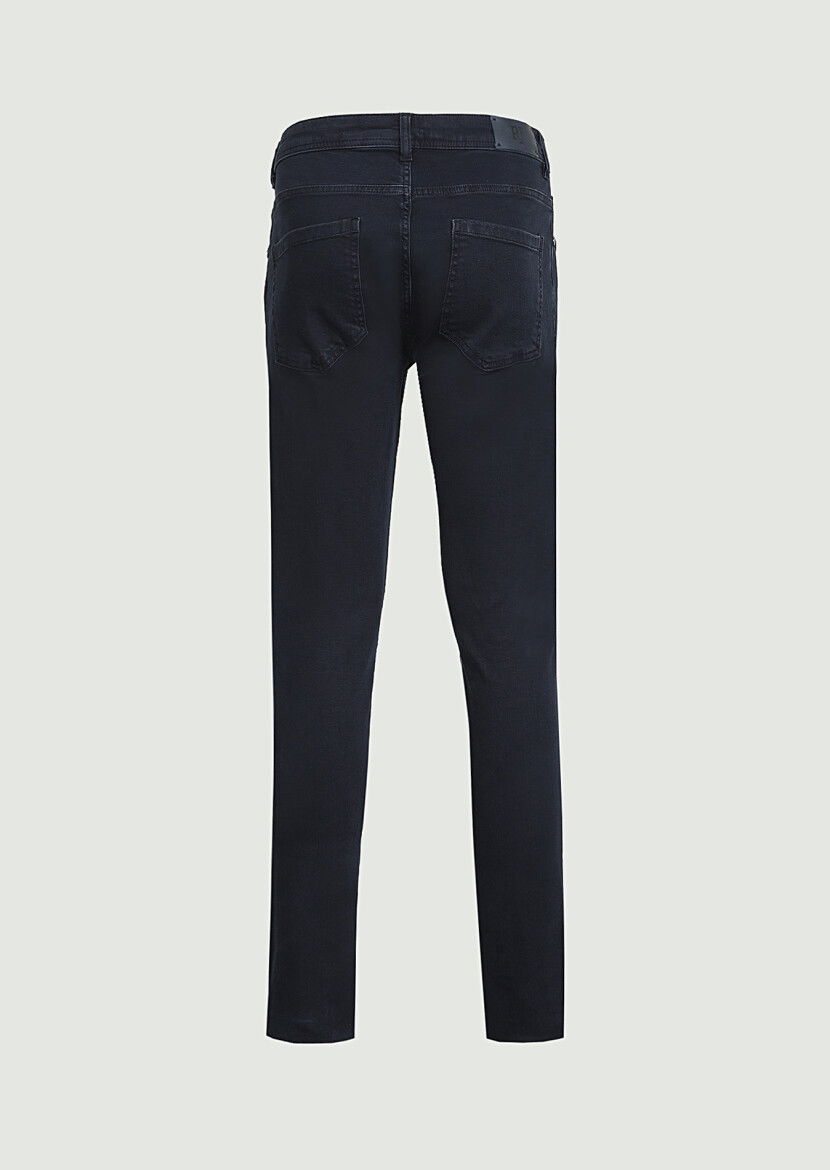 Koyu Lacivert Düz Slim Fit Denim Pamuk Karışımlı Pantolon - 7