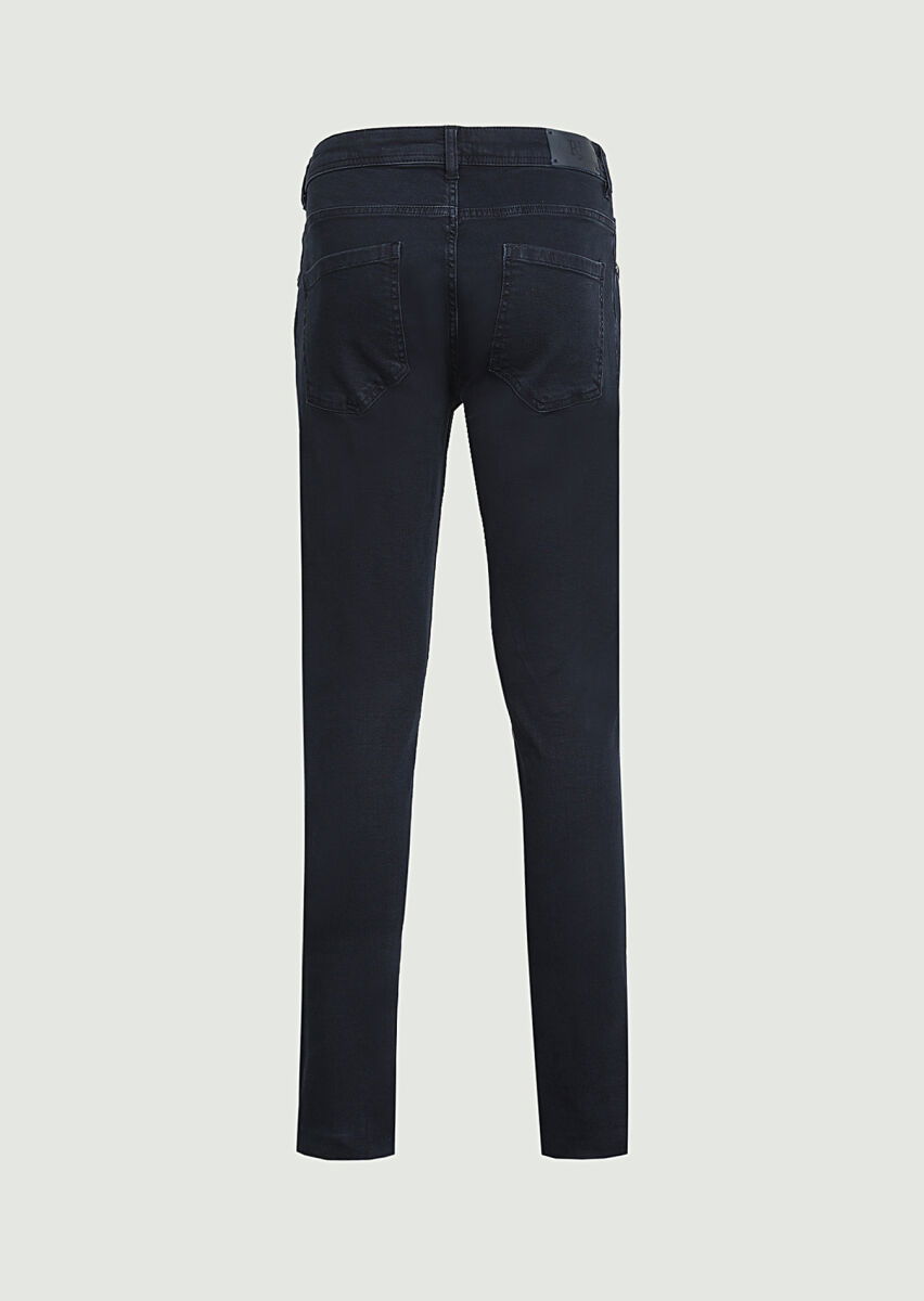 Koyu Lacivert Düz Slim Fit Denim Pamuk Karışımlı Pantolon - 7