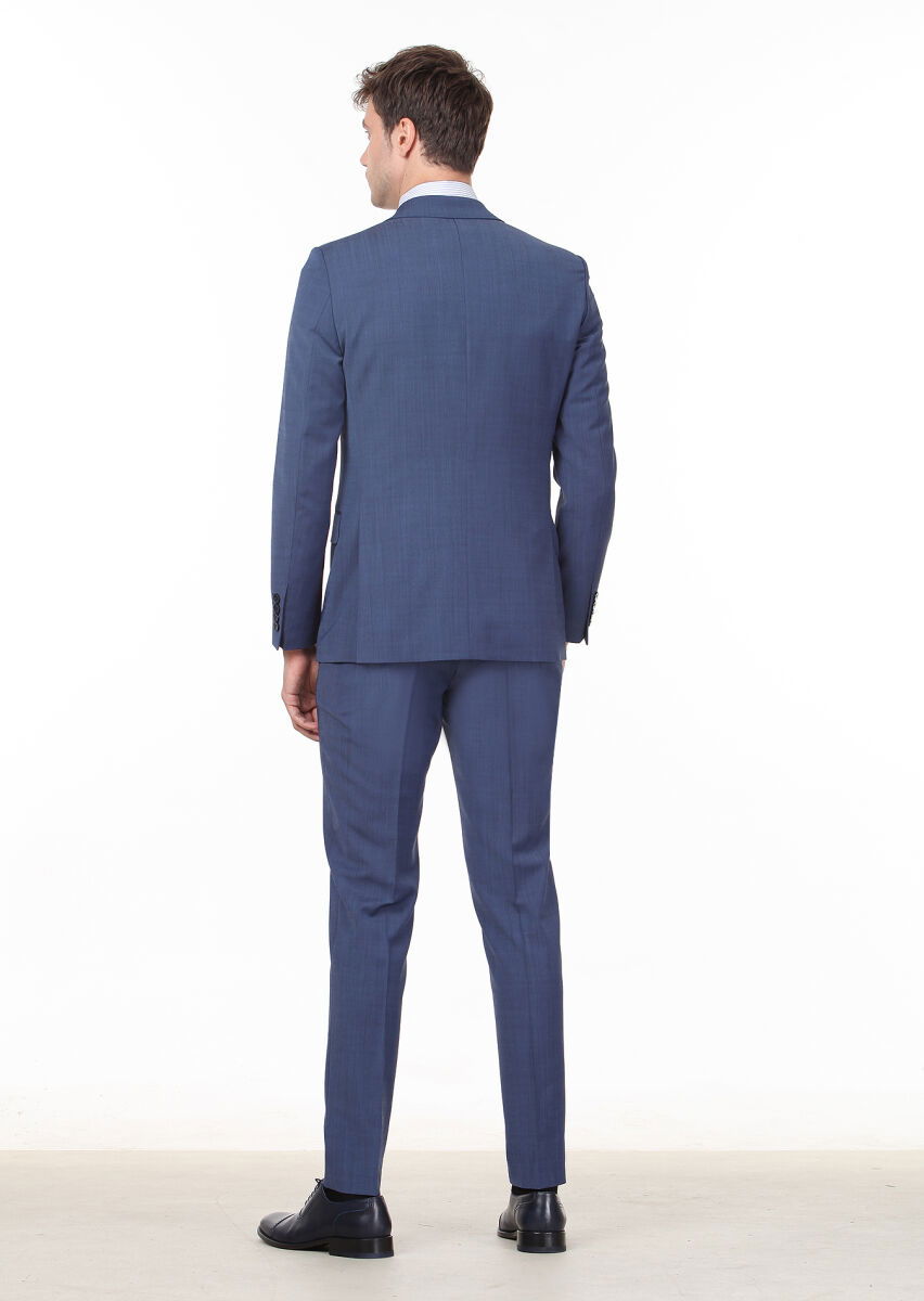 Koyu Mavi Düz Thin&taller Slim Fit Yün Karışımlı Takım Elbise - 4