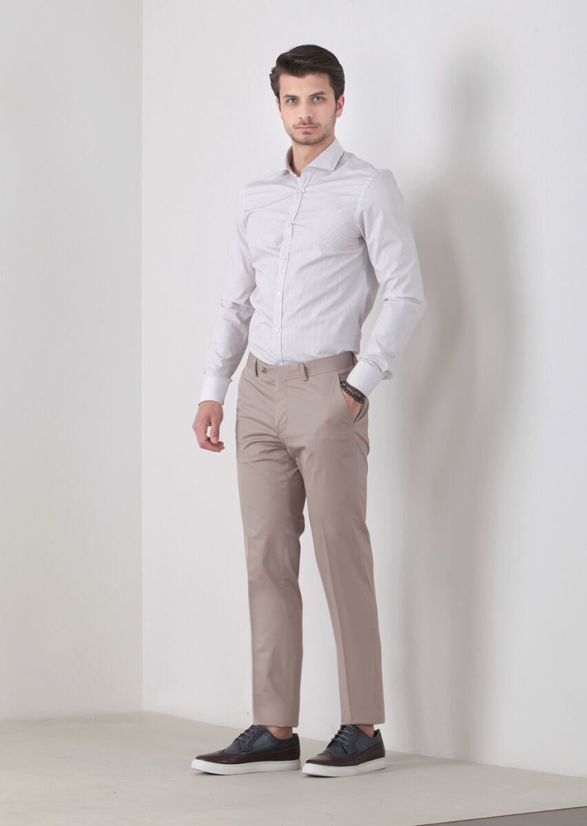 Kum Düz Kumaş Modern Fit Klasik Pamuk Karışımlı Pantolon - 1