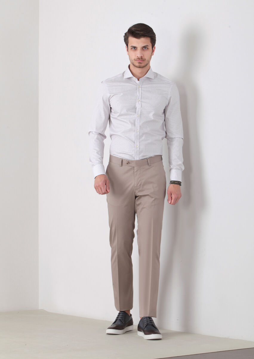 Kum Düz Kumaş Modern Fit Klasik Pamuk Karışımlı Pantolon - 2