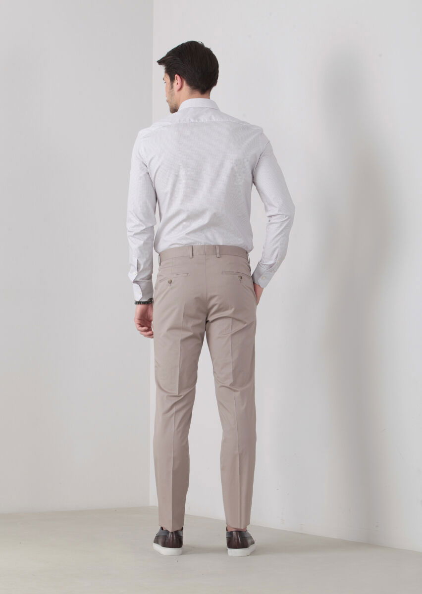 Kum Düz Kumaş Modern Fit Klasik Pamuk Karışımlı Pantolon - 4
