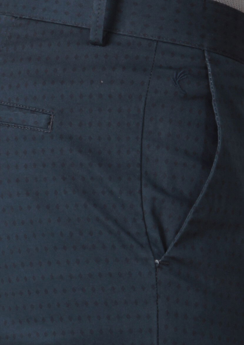 Lacivert Baskılı Dokuma Regular Fit Casual Pamuk Karışımlı Pantolon - 4