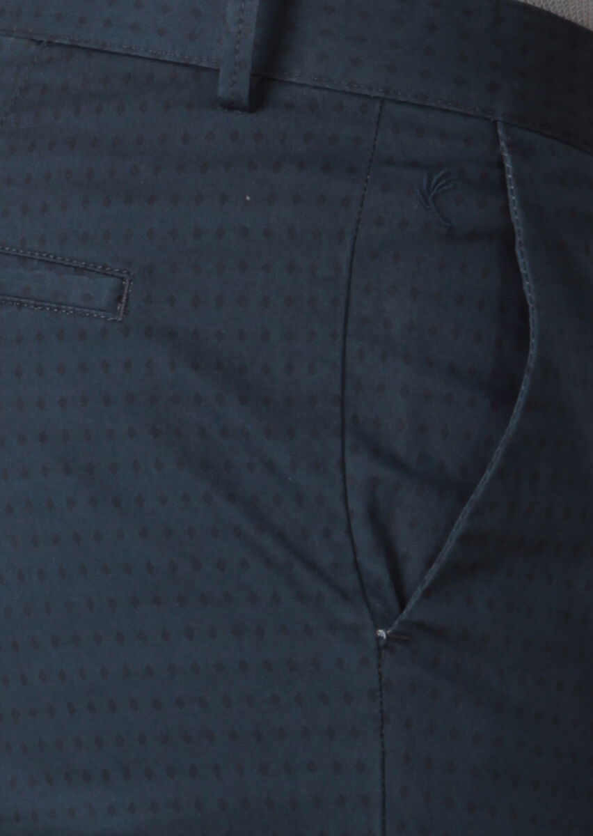 Lacivert Baskılı Dokuma Regular Fit Casual Pamuk Karışımlı Pantolon - 4
