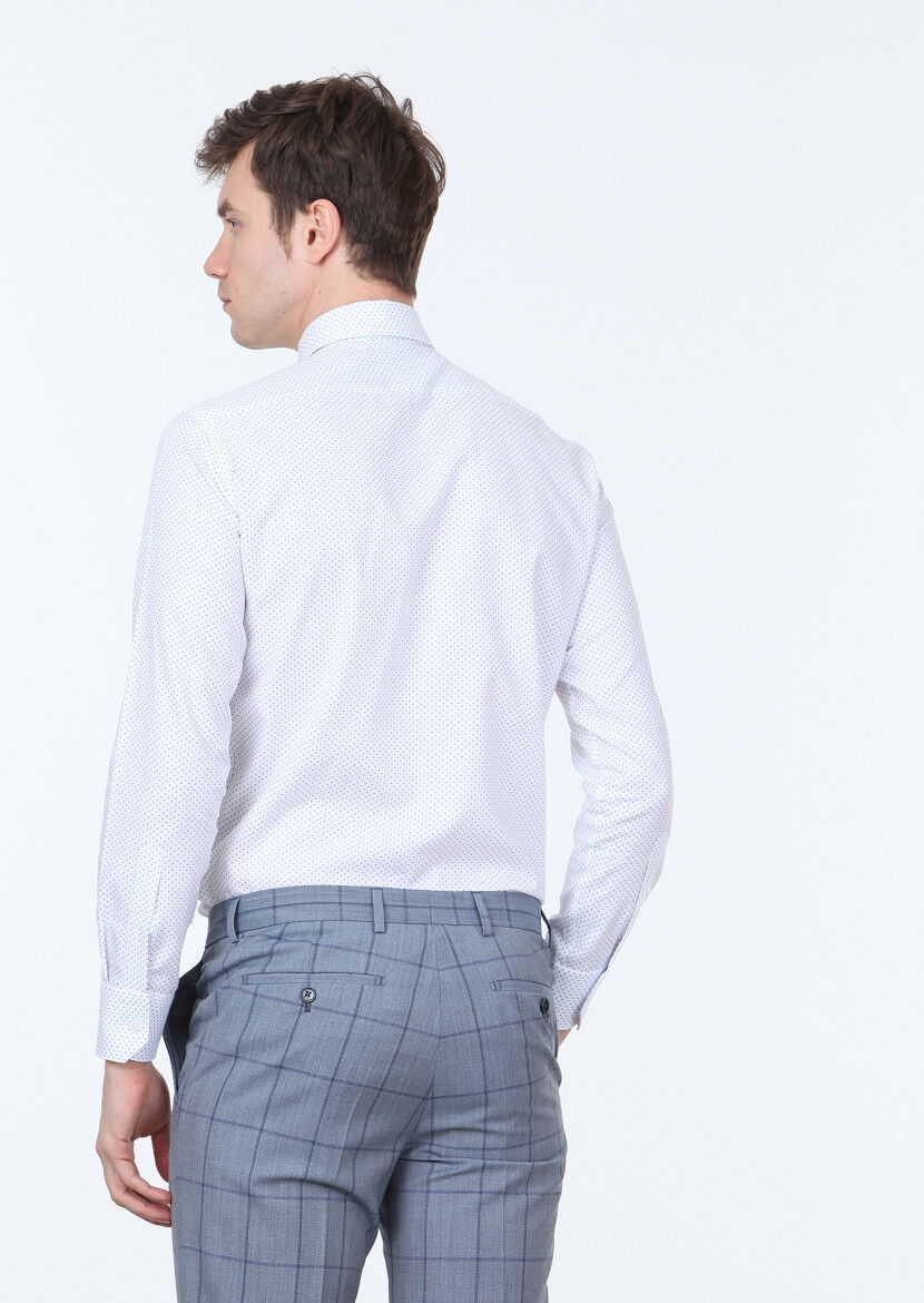 Lacivert Baskılı Slim Fit Dokuma Klasik %100 Pamuk Gömlek - 4