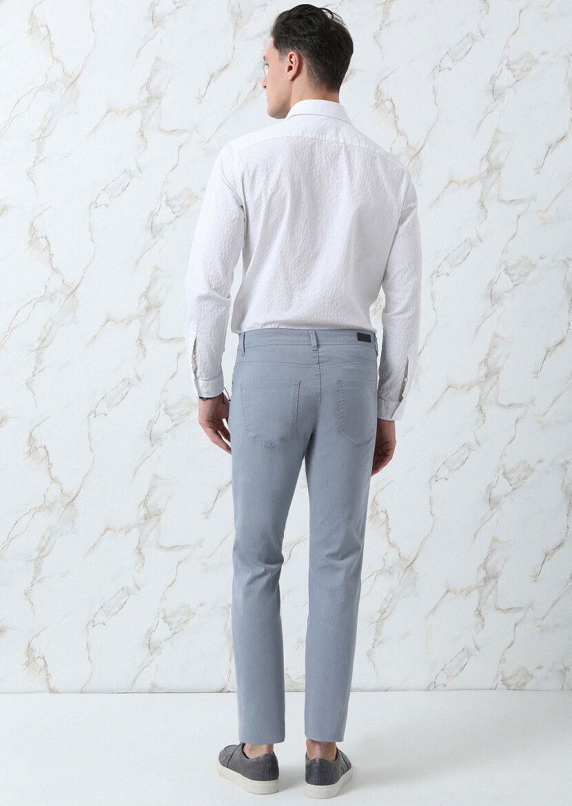 Lacivert Çizgili Dokuma Slim Fit Casual Pamuk Karışımlı Pantolon - 5