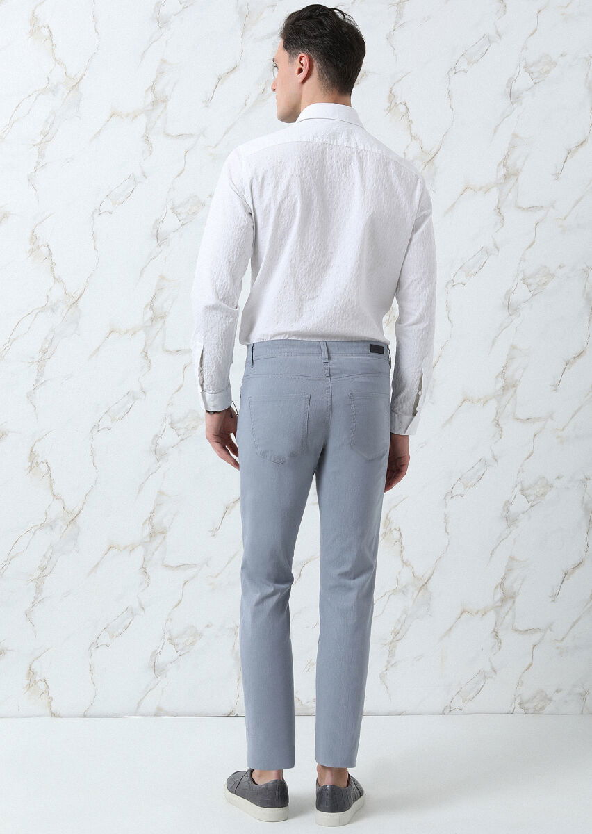 Lacivert Çizgili Dokuma Slim Fit Casual Pamuk Karışımlı Pantolon - 5