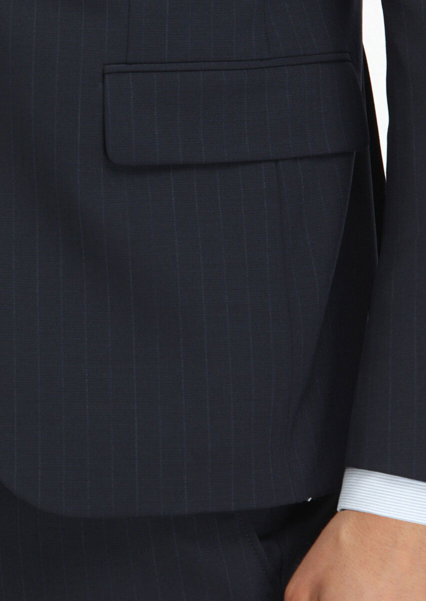 Lacivert Çizgili Modern Fit Yün Karışımlı Takım Elbise - 6