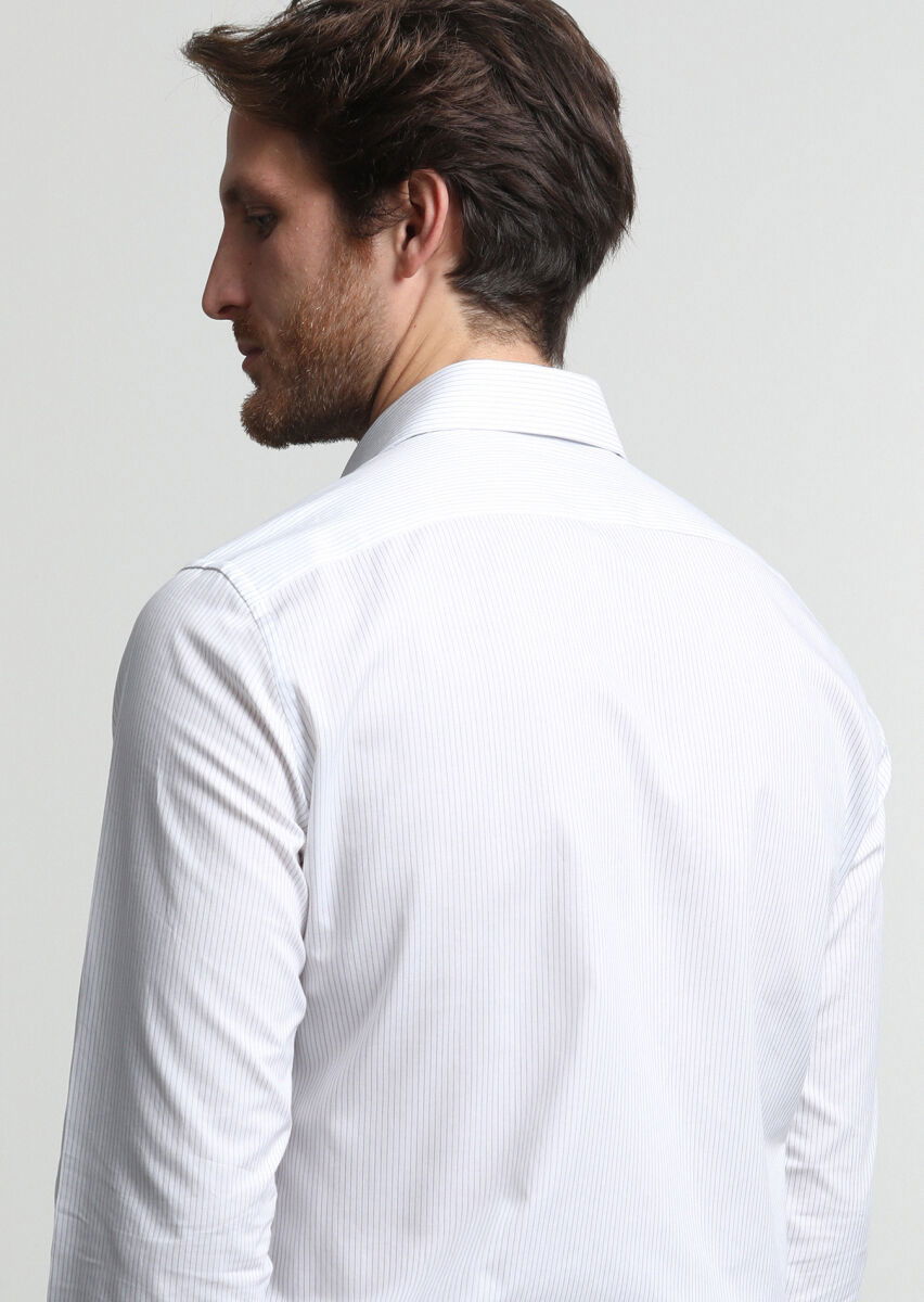 Lacivert Çizgili Slim Fit Dokuma Klasik %100 Pamuk Gömlek - 4
