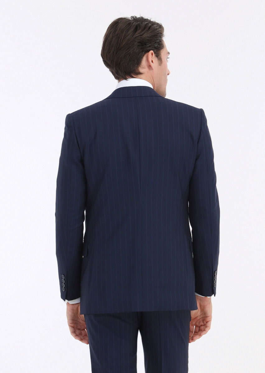 Lacivert Çizgili Thin&taller Slim Fit Yün Karışımlı Takım Elbise - 5