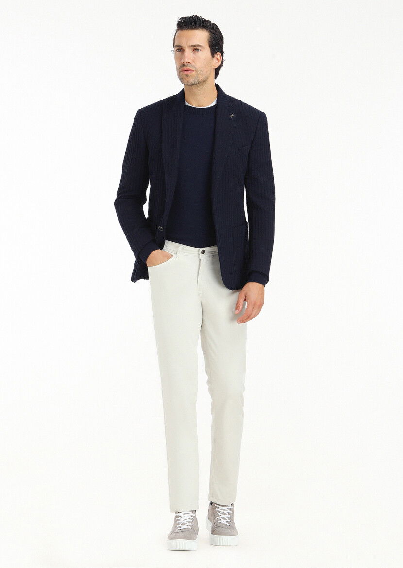 Lacivert Çizgili Zeroweight Slim Fit %100 Pamuk Örme Ceket - 1