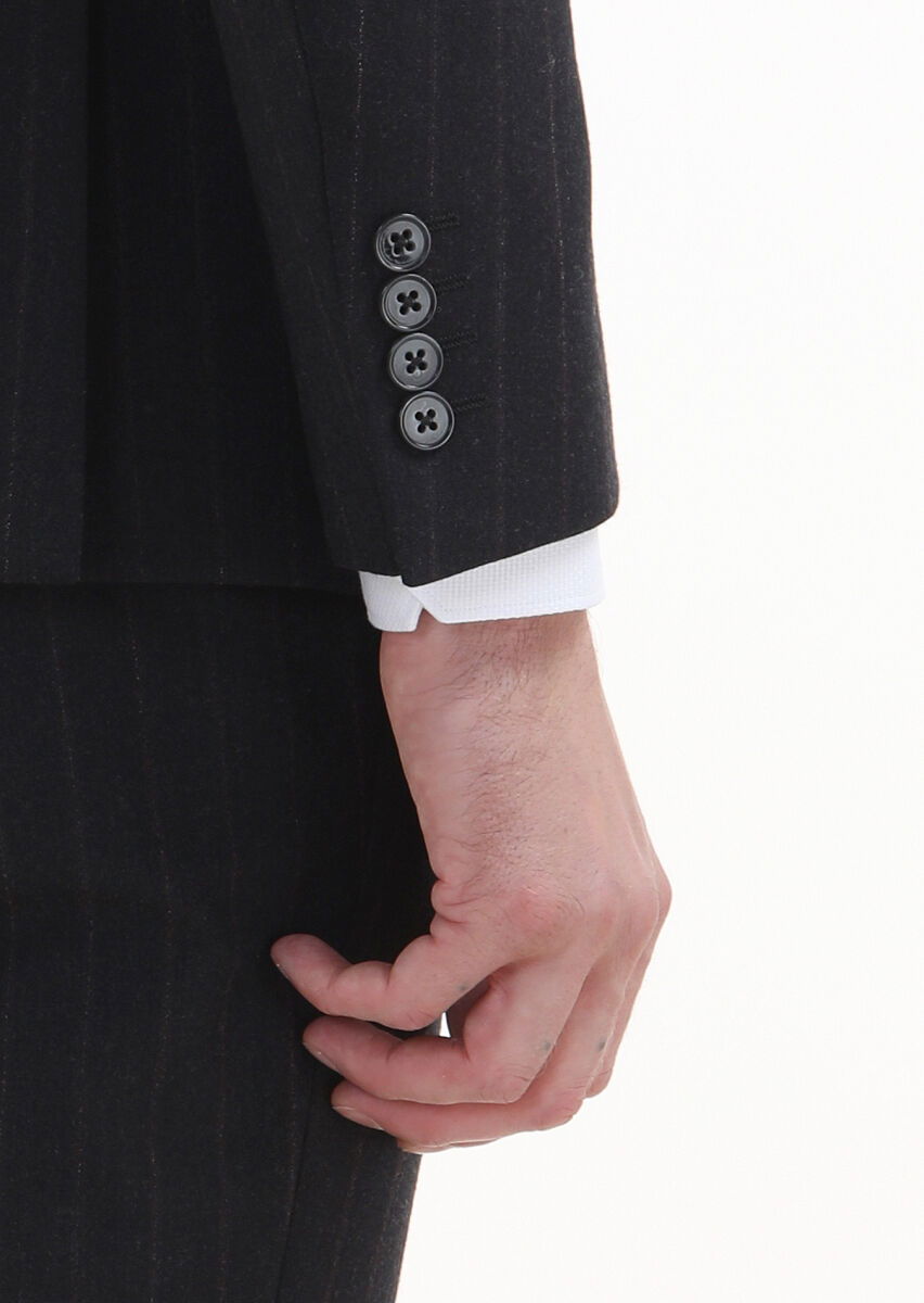 Lacivert Çizgili Zeroweight Slim Fit Yün Karışımlı Takım Elbise - 4