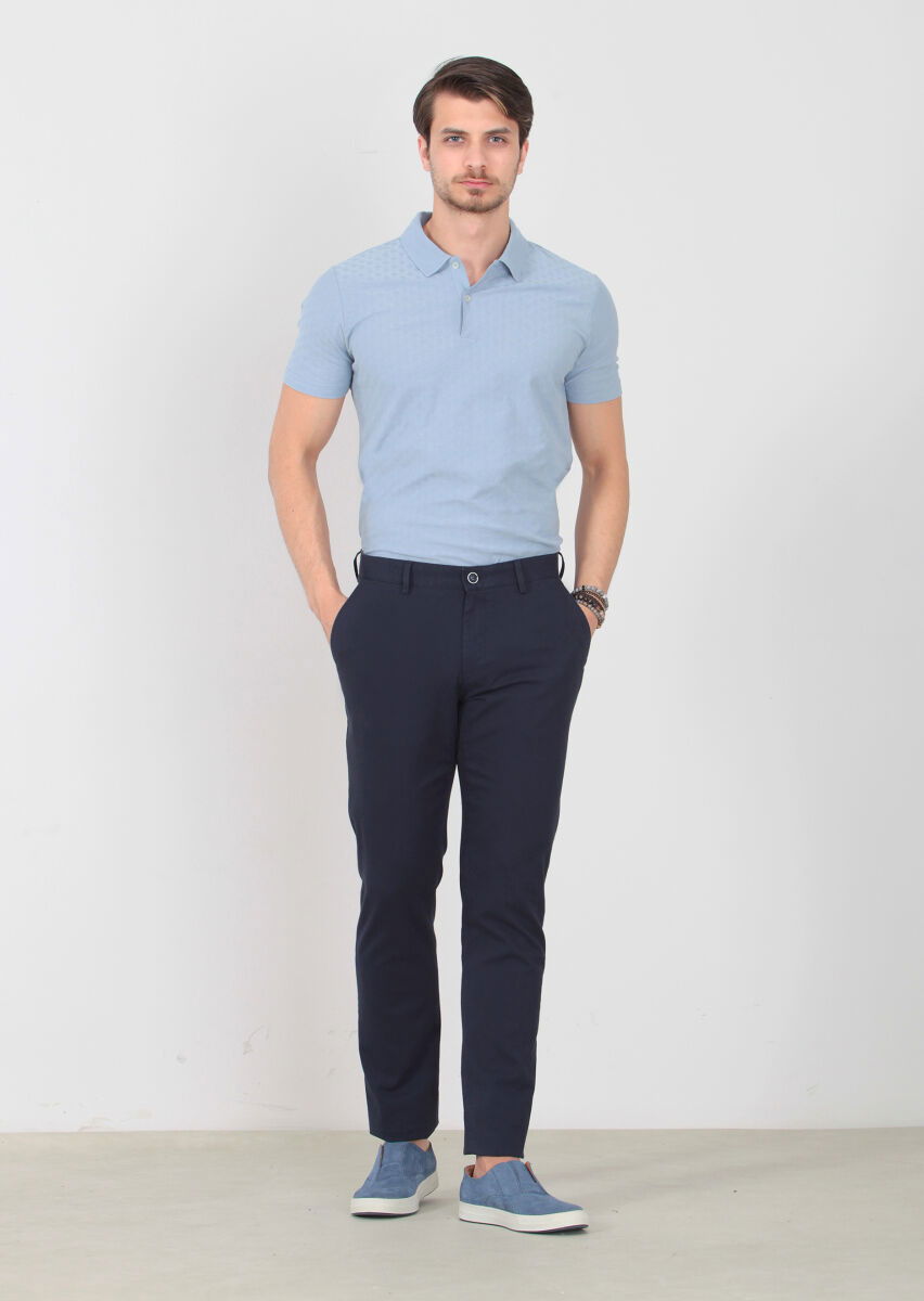 Lacivert Desenli Dokuma Regular Fit Casual Pamuk Karışımlı Pantolon - 1