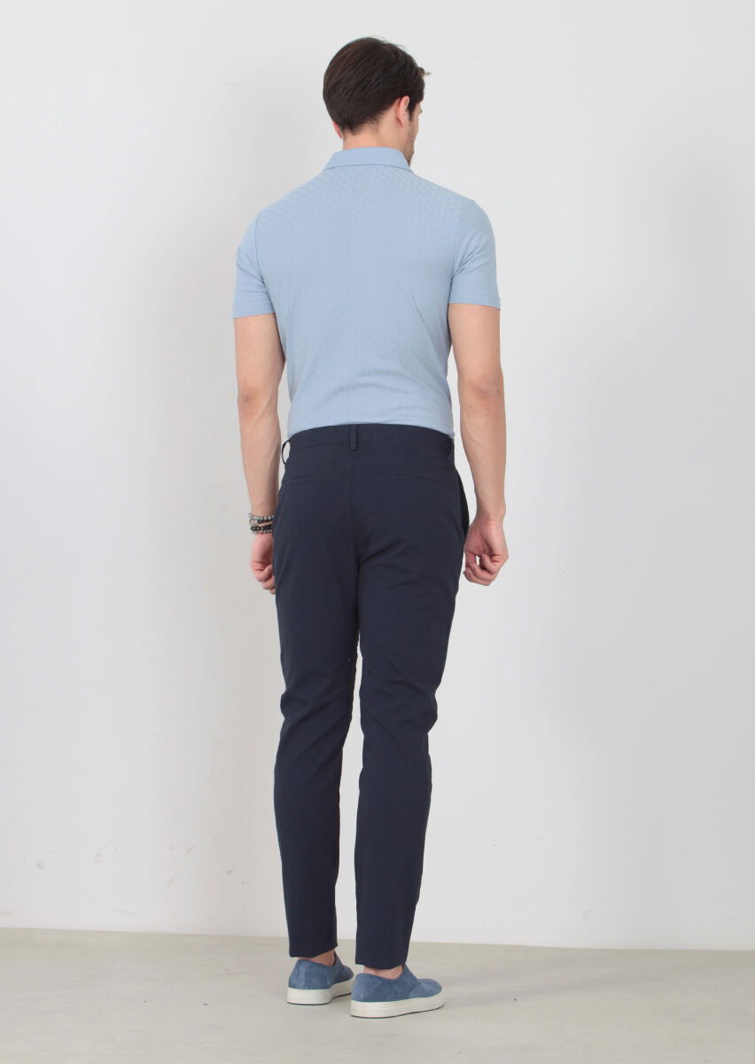 Lacivert Desenli Dokuma Regular Fit Casual Pamuk Karışımlı Pantolon - 4