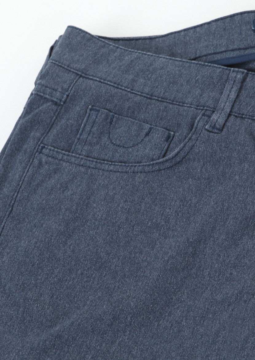 Lacivert Desenli Dokuma Slim Fit Casual Pamuk Karışımlı Pantolon 