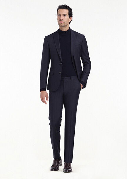 Lacivert Desenli Modern Fit %100 Yün Takım Elbise - 2