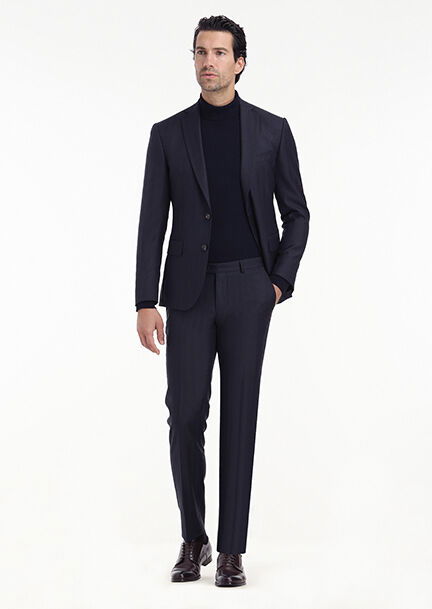 Lacivert Desenli Modern Fit %100 Yün Takım Elbise - 2