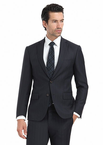 Lacivert Desenli Modern Fit %100 Yün Takım Elbise - 4