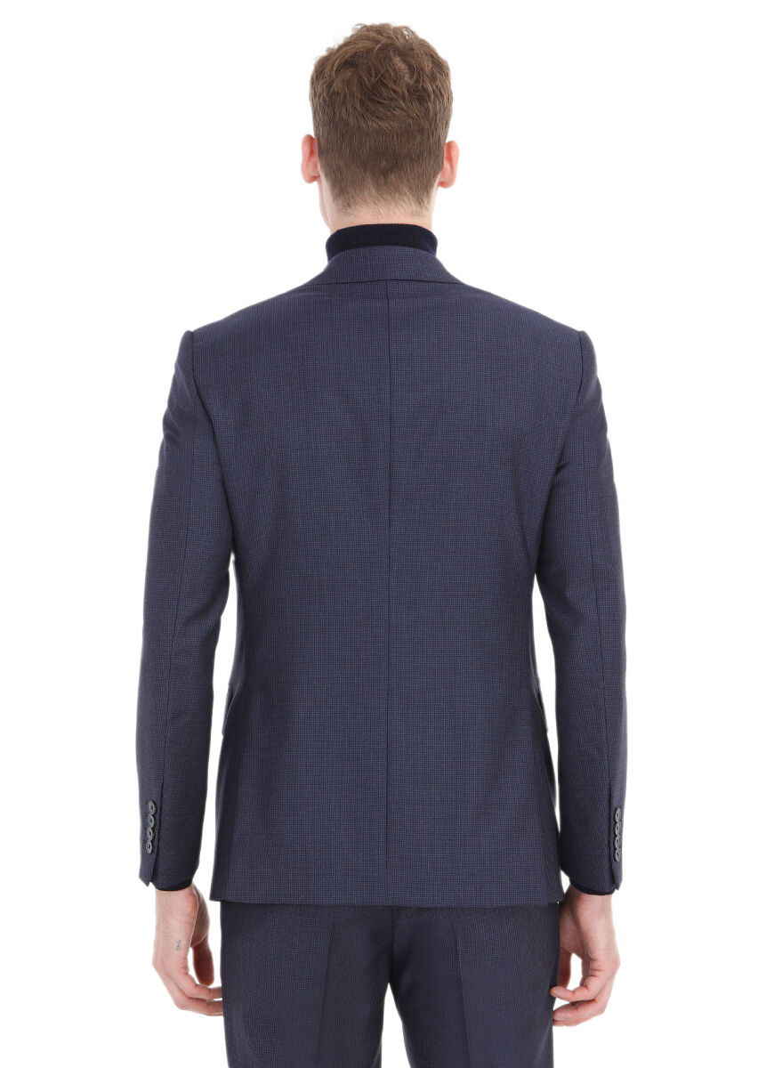 Lacivert Desenli Modern Fit %100 Yün Takım Elbise - 6
