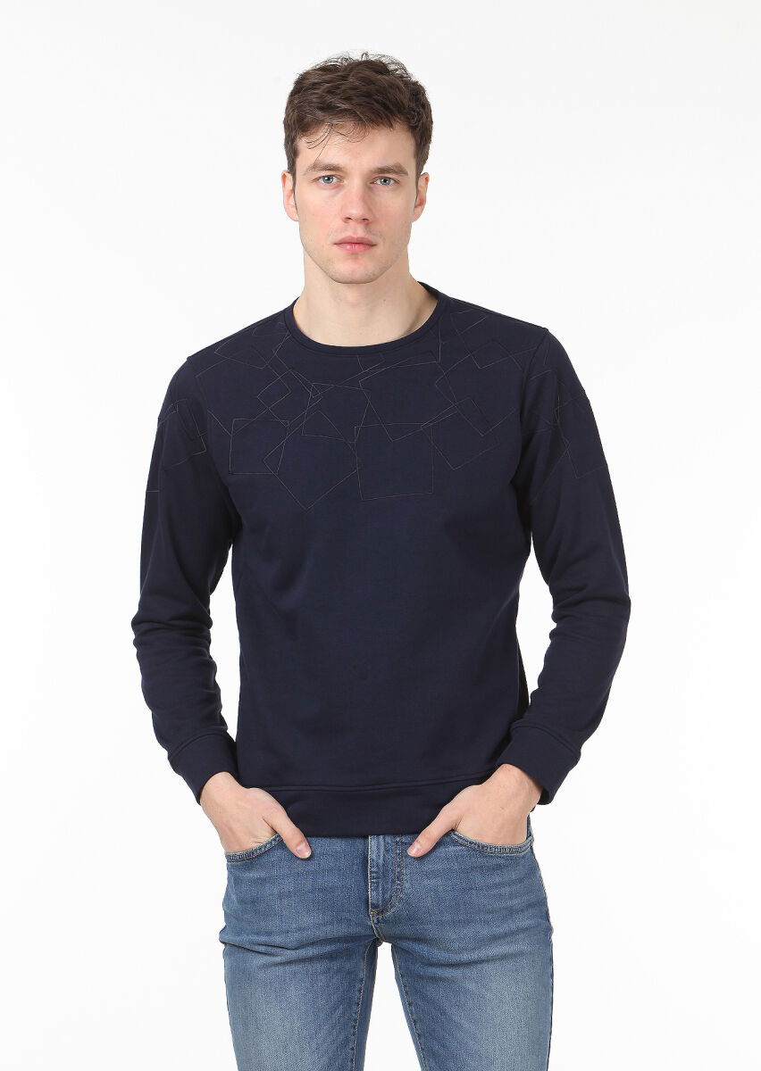 Lacivert Desenli Sweatshırt - 1