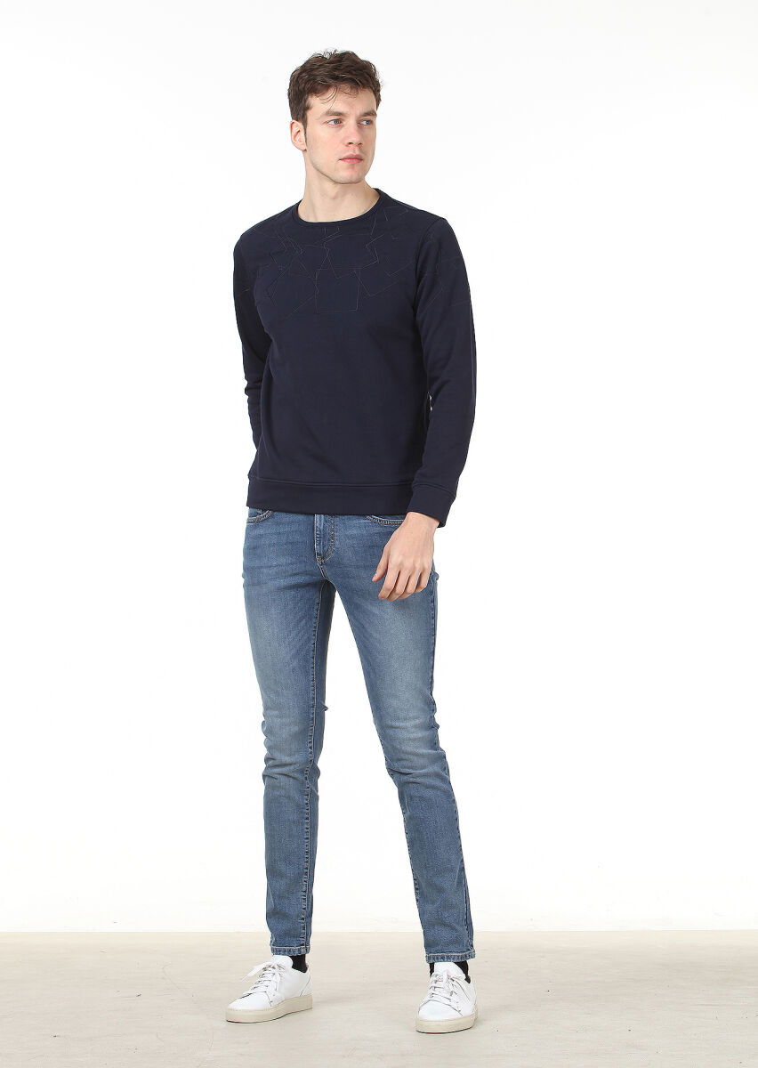 Lacivert Desenli Sweatshırt - 3