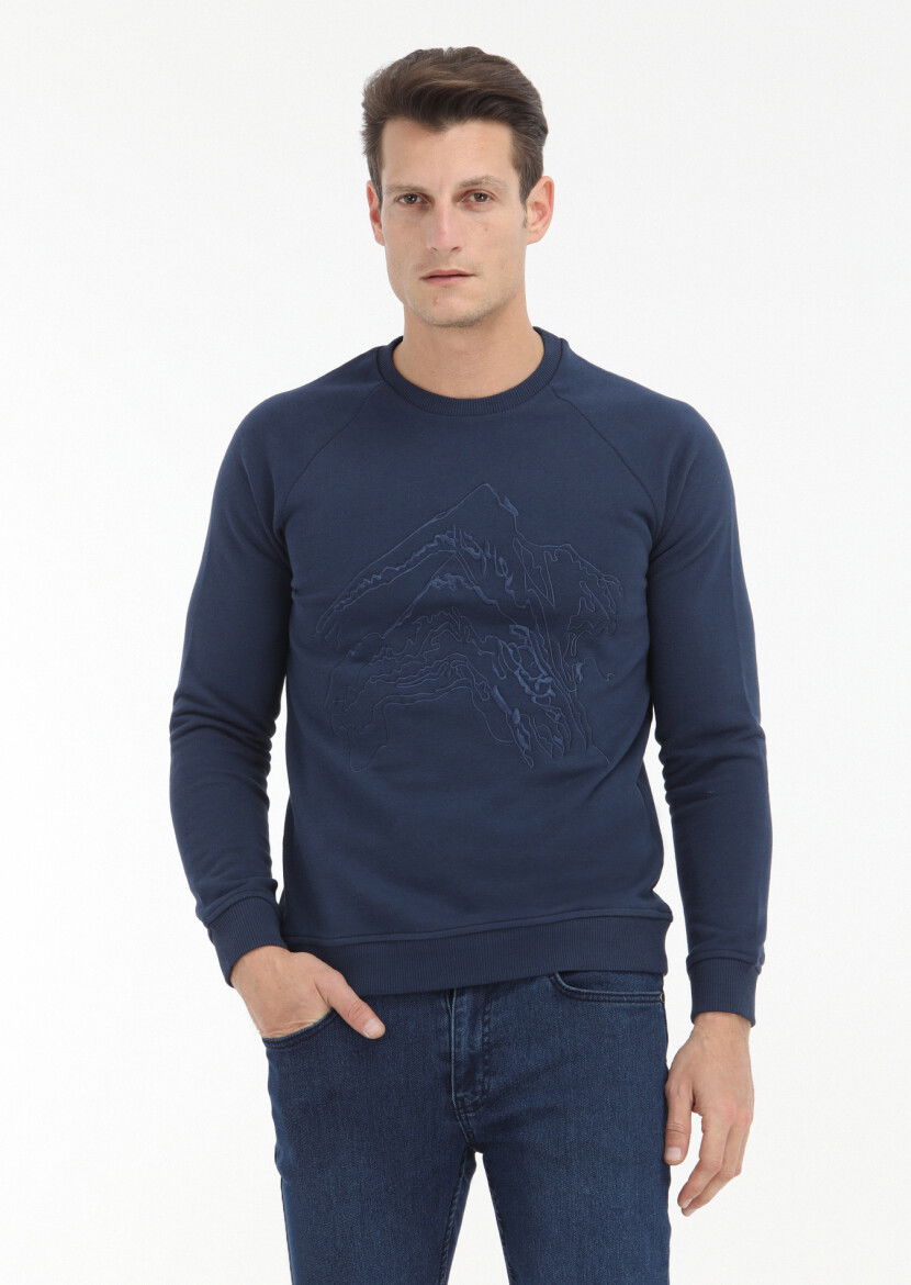 Lacivert Desenli Sweatshırt - 2