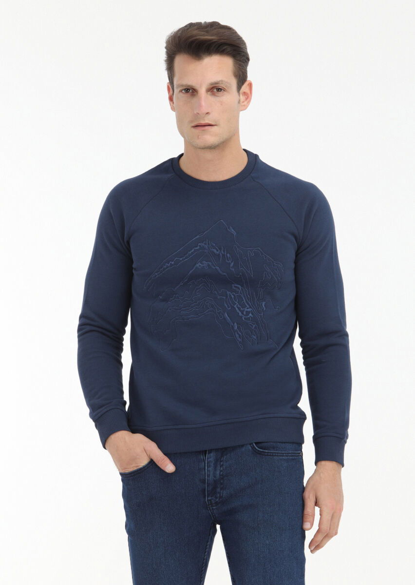 Lacivert Desenli Sweatshırt - 2