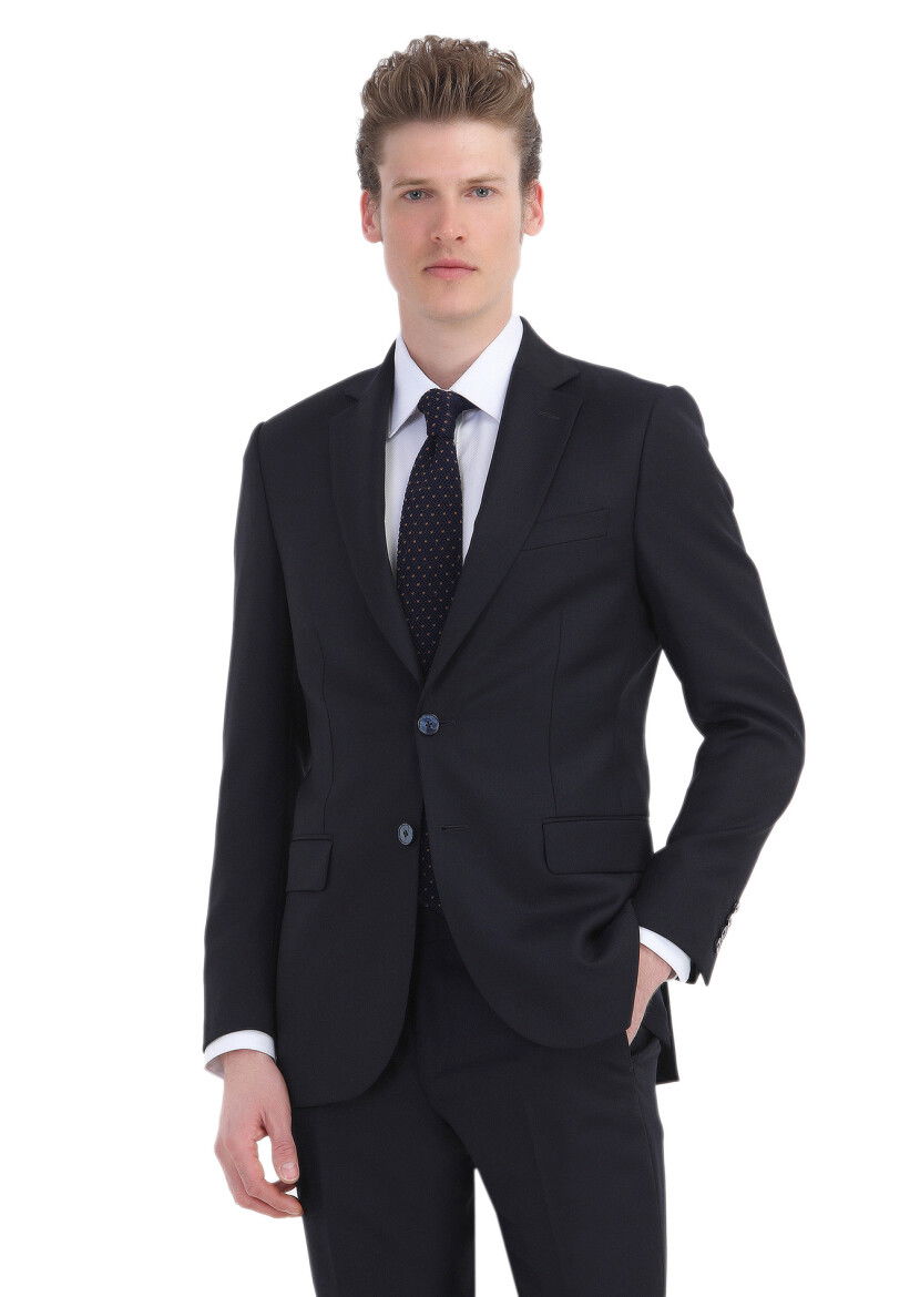 Lacivert Desenli Thin&taller Slim Fit %100 Yün Takım Elbise - 3