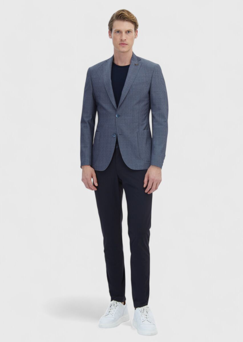 Lacivert Desenli Zeroweight Slim Fit Yün Karışımlı Ceket - 2