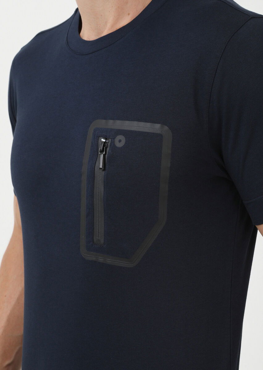 Lacivert Düz Bisiklet Yaka %100 Pamuk T-Shirt - 2