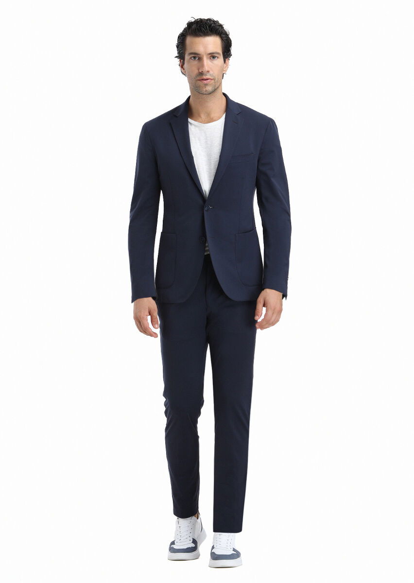 Lacivert Düz Comfort Fit Örme Takım Elbise - 2