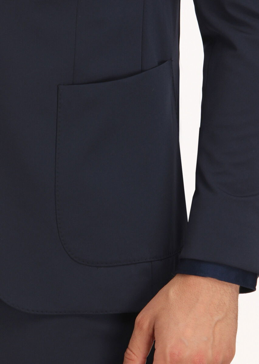 Lacivert Düz Comfort Fit Örme Takım Elbise - 5