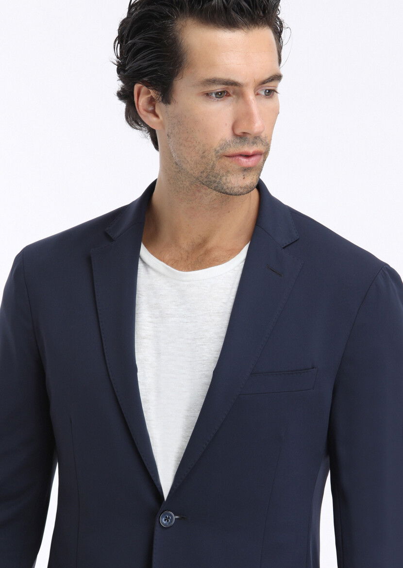 Lacivert Düz Comfort Fit Örme Takım Elbise - 6
